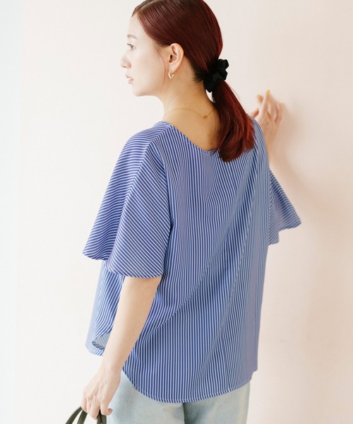 coca(coca)(コカ)の「【伊藤千晃様着用】\速乾/ Vネックドルマンスリーブブラウス(シャツ/ブラウス・レディース・ストライプ/アイボリー・S/M/L)」の5枚目の写真