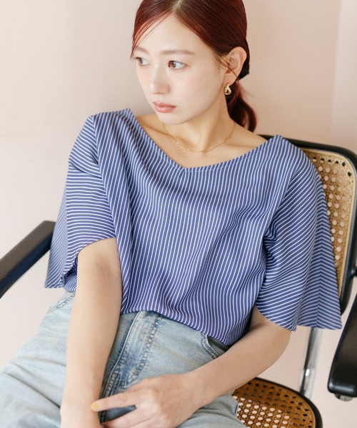 coca(coca)(コカ)の「【伊藤千晃様着用】\速乾/ Vネックドルマンスリーブブラウス(シャツ/ブラウス・レディース・ストライプ/アイボリー・S/M/L)」の8枚目の写真