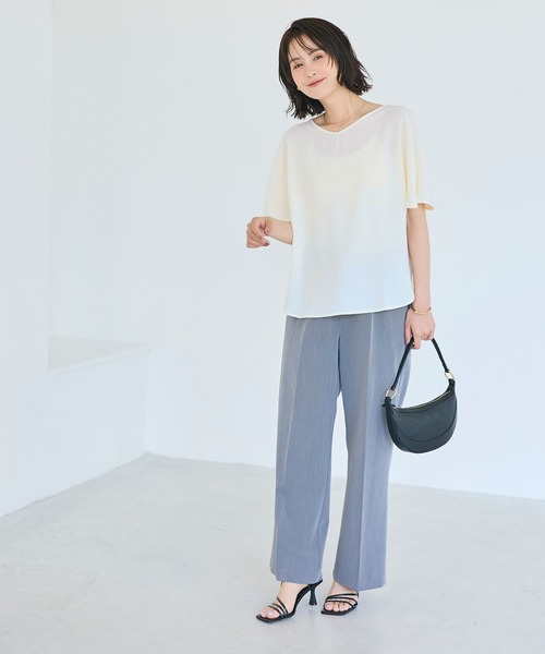coca(coca)(コカ)の「【伊藤千晃様着用】\速乾/ Vネックドルマンスリーブブラウス(シャツ/ブラウス・レディース・ストライプ/アイボリー・S/M/L)」の16枚目の写真