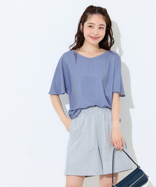 coca(coca)(コカ)の「【伊藤千晃様着用】\速乾/ Vネックドルマンスリーブブラウス(シャツ/ブラウス・レディース・ストライプ/アイボリー・S/M/L)」の14枚目の写真