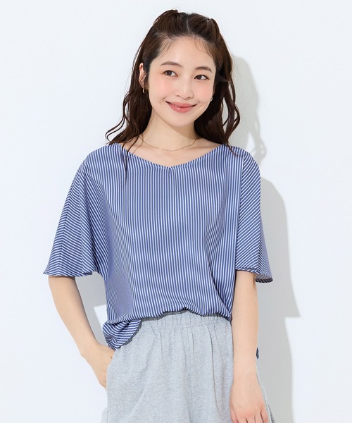 coca(coca)(コカ)の「【伊藤千晃様着用】\速乾/ Vネックドルマンスリーブブラウス(シャツ/ブラウス・レディース・ストライプ/アイボリー・S/M/L)」の9枚目の写真
