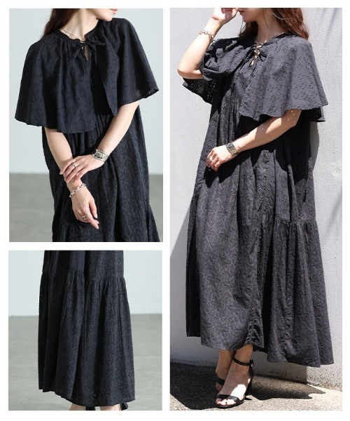 Sawa a la mode(サワアラモード)の「ケープ付きインド綿ワンピース(ワンピース・レディース・ブラック・FREE)」の21枚目の写真
