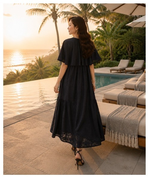 Sawa a la mode(サワアラモード)の「ケープ付きインド綿ワンピース(ワンピース・レディース・ブラック・FREE)」の22枚目の写真