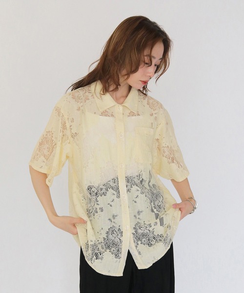 CLEIO（クレイオ）の「【CLEIO】レースシャツ LACE SHIRT（シャツ/ブラウス・レディース・イエロー/ブラック/アイボリー・FREE）」の3枚目の写真