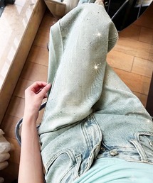 core core（コアコア）の「キラキララインストーンストレートデニムパンツ（デニムパンツ）」