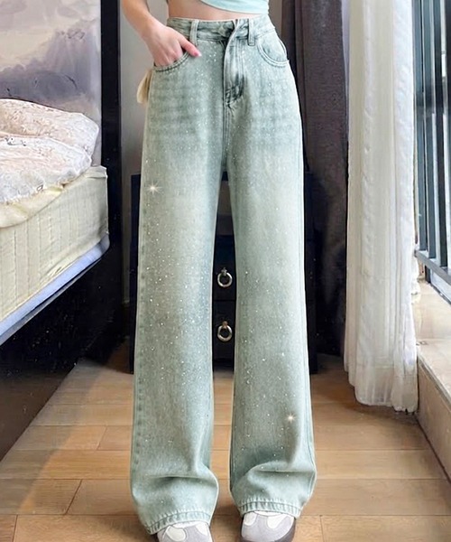core core(コアコア)の「キラキララインストーンストレートデニムパンツ(デニムパンツ・レディース・ライトブルー・M/S/L)」の4枚目の写真