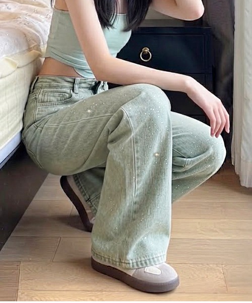 core core(コアコア)の「キラキララインストーンストレートデニムパンツ(デニムパンツ・レディース・ライトブルー・M/S/L)」の6枚目の写真