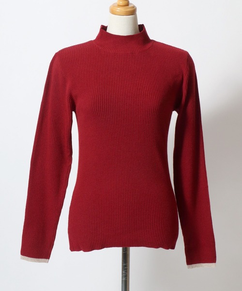 ANPAS(アンパス)の「Women’s Rib-Knit High Neck Sweater with Contrast Cuffs / レディース リブ編み 袖ライン配色 ハイネックセーター ニット 秋冬 フェミニン(ニット/セーター・レディース・レッド/グレー/アイボリー/ブラック・M/L)」の7枚目の写真