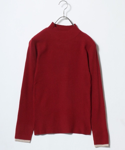 ANPAS(アンパス)の「Women’s Rib-Knit High Neck Sweater with Contrast Cuffs / レディース リブ編み 袖ライン配色 ハイネックセーター ニット 秋冬 フェミニン(ニット/セーター・レディース・レッド/グレー/アイボリー/ブラック・M/L)」の6枚目の写真