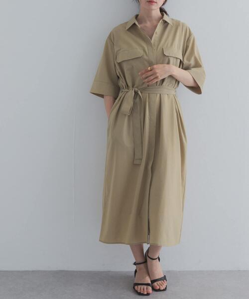 URBAN RESEARCH DOORS(アーバンリサーチドアーズ)の「『接触冷感/UVカット/マシンウォッシャブル』ワークシャツワンピース(ワンピース・レディース・ベージュ/ネイビー・FREE)」の2枚目の写真