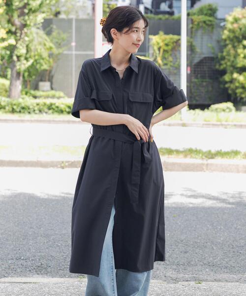 URBAN RESEARCH DOORS(アーバンリサーチドアーズ)の「『接触冷感/UVカット/マシンウォッシャブル』ワークシャツワンピース(ワンピース・レディース・ベージュ/ネイビー・FREE)」の1枚目の写真