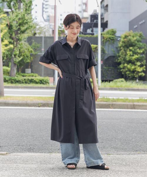 URBAN RESEARCH DOORS(アーバンリサーチドアーズ)の「『接触冷感/UVカット/マシンウォッシャブル』ワークシャツワンピース(ワンピース・レディース・ベージュ/ネイビー・FREE)」の7枚目の写真