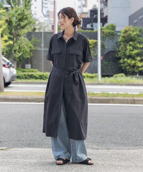 URBAN RESEARCH DOORS(アーバンリサーチドアーズ)の「『接触冷感/UVカット/マシンウォッシャブル』ワークシャツワンピース(ワンピース・レディース・ベージュ/ネイビー・FREE)」の6枚目の写真