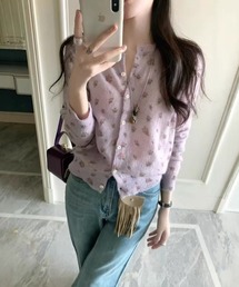 モヘアタッチ 小花柄ニットカーディガン