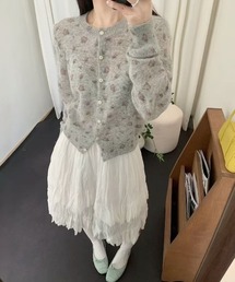 モヘアタッチ 小花柄ニットカーディガン