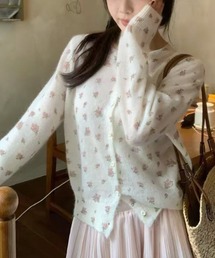 モヘアタッチ 小花柄ニットカーディガン