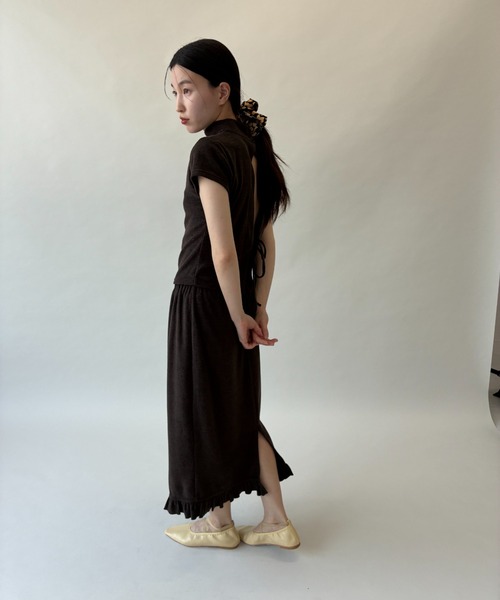 FUULLY STUDIO（フーリィーステューディオ）の「パイルフリルミディスカート（スカート・レディース・ブラウン/チャコールグレー・FREE）」の5枚目の写真