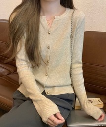 金ボタンリブニットカーディガン