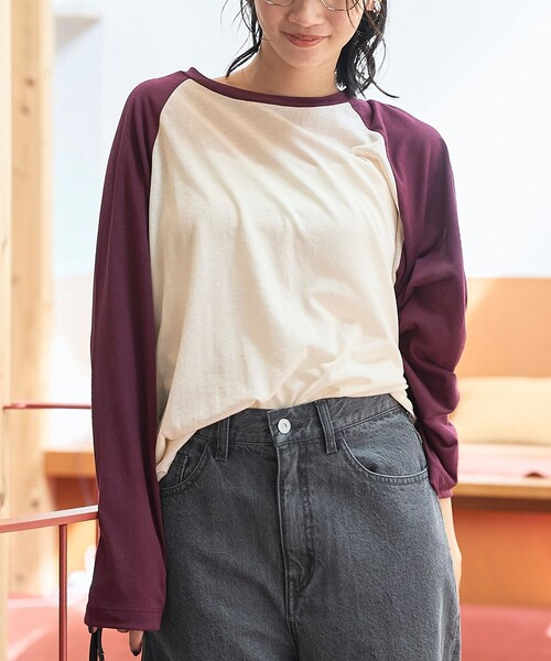 coen(コーエン)の「コットンナイロンシアークルー ラグランロンT(Tシャツ/カットソー・レディース・ロイヤルブルー/ブラック/ワインレッド・L/M)」の3枚目の写真