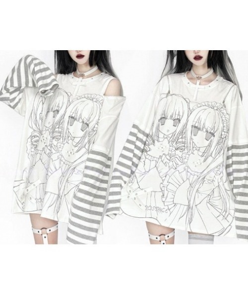 NOVESSEL(ノベセル)の「『AOSPACE/アオスペース』少女プリントボーダーL/S Tee(Tシャツ/カットソー・レディース・ホワイト・FREE)」の6枚目の写真