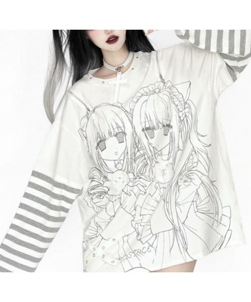NOVESSEL(ノベセル)の「『AOSPACE/アオスペース』少女プリントボーダーL/S Tee(Tシャツ/カットソー・レディース・ホワイト・FREE)」の5枚目の写真