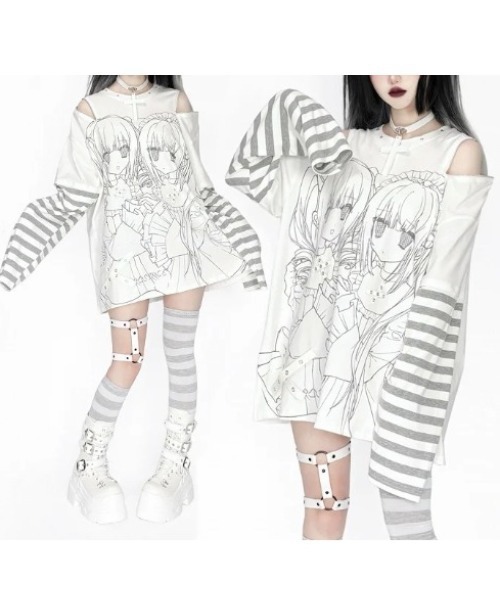 NOVESSEL(ノベセル)の「『AOSPACE/アオスペース』少女プリントボーダーL/S Tee(Tシャツ/カットソー・レディース・ホワイト・FREE)」の2枚目の写真
