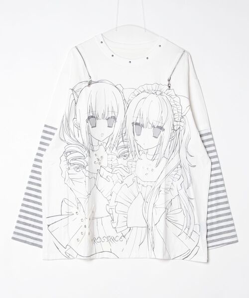 NOVESSEL(ノベセル)の「『AOSPACE/アオスペース』少女プリントボーダーL/S Tee(Tシャツ/カットソー・レディース・ホワイト・FREE)」の3枚目の写真