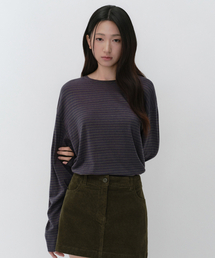 ウィメンズCRストライプリラックスド長袖Tシャツ[グレー]