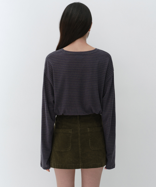 MUSINSA STANDARD WOMAN（ムシンサスタンダードウーマン）の「ウィメンズCRストライプリラックスド長袖Tシャツ[グレー]（Tシャツ/カットソー・レディース・その他・MEDIUM/LARGE/SMALL/X-SMALL）」の3枚目の写真