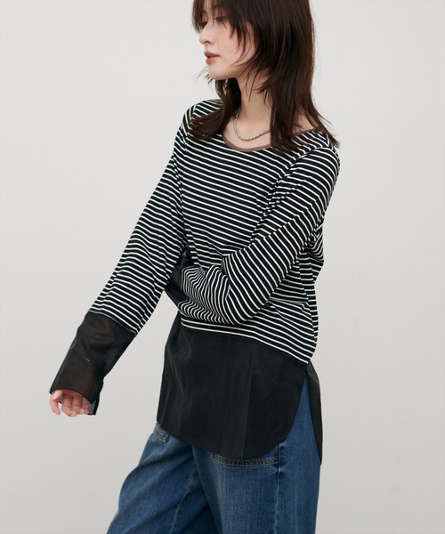 LARUTA(ラルータ)の「シアードッキングロンT(Tシャツ/カットソー・レディース・ライトベージュ/ダークブラウン/ブラック/ブラック系その他/オフホワイト・FREE)」の4枚目の写真