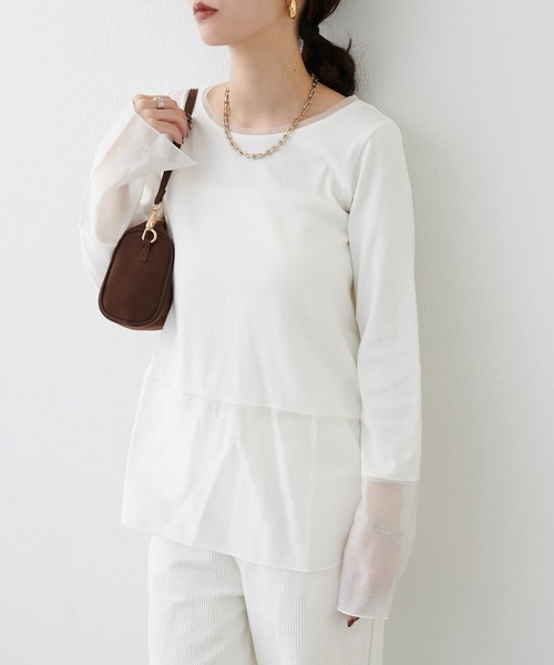 LARUTA(ラルータ)の「シアードッキングロンT(Tシャツ/カットソー・レディース・ライトベージュ/ダークブラウン/ブラック/ブラック系その他/オフホワイト・FREE)」の2枚目の写真
