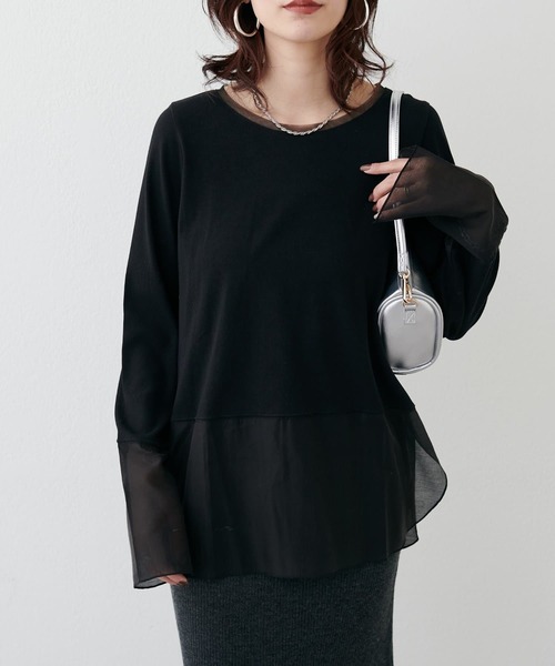 LARUTA(ラルータ)の「シアードッキングロンT(Tシャツ/カットソー・レディース・ライトベージュ/ダークブラウン/ブラック/ブラック系その他/オフホワイト・FREE)」の3枚目の写真