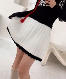 【秋冬新作】4色展開配色ヘムニットプリーツミニスカート