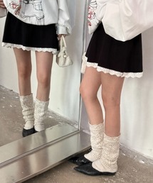 【秋冬新作】4色展開配色ヘムニットプリーツミニスカート