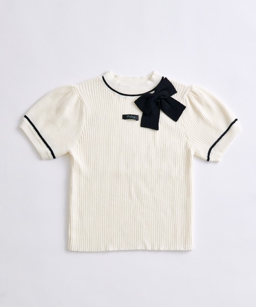 OLIVE des OLIVE(オリーブデオリーブ)の「配色リボンプチハイニット(ニット/セーター・レディース・ブラック/オフホワイト/トップグレー/ピンク・FREE)」の1枚目の写真