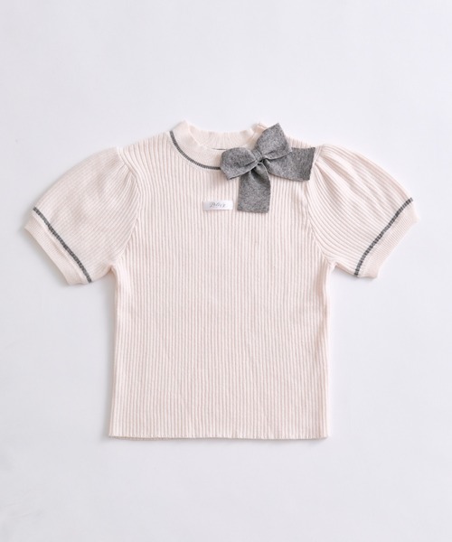 OLIVE des OLIVE(オリーブデオリーブ)の「配色リボンプチハイニット(ニット/セーター・レディース・ブラック/オフホワイト/トップグレー/ピンク・FREE)」の4枚目の写真