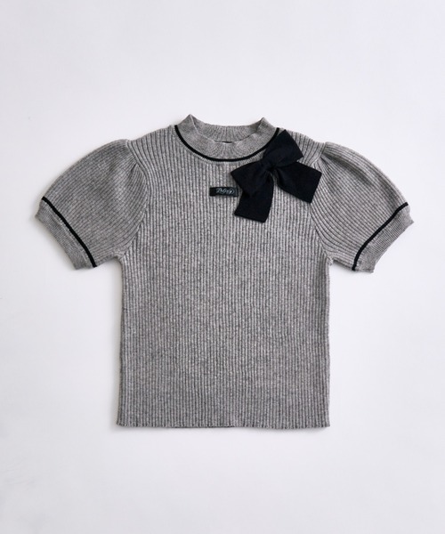 OLIVE des OLIVE(オリーブデオリーブ)の「配色リボンプチハイニット(ニット/セーター・レディース・ブラック/オフホワイト/トップグレー/ピンク・FREE)」の3枚目の写真