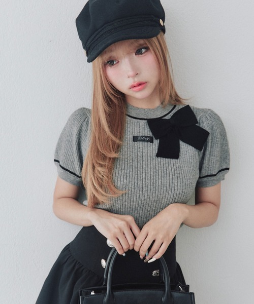 OLIVE des OLIVE(オリーブデオリーブ)の「配色リボンプチハイニット(ニット/セーター・レディース・ブラック/オフホワイト/トップグレー/ピンク・FREE)」の9枚目の写真