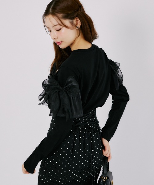 tocco closet(トッコ クローゼット)の「【ZOZO限定】オーガンジーリボン装飾トップス(Tシャツ/カットソー・レディース・ブラック/ブラウン/チャコールグレー・M)」の8枚目の写真
