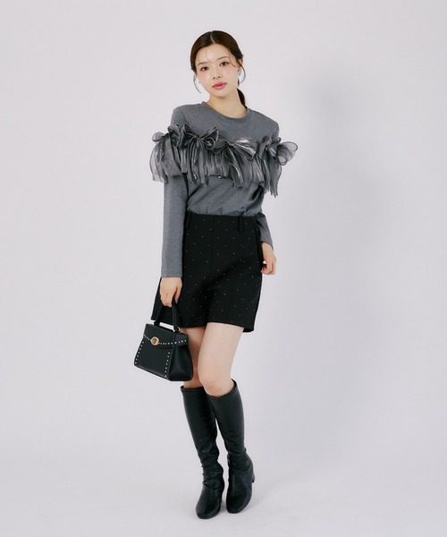 tocco closet(トッコ クローゼット)の「【ZOZO限定】オーガンジーリボン装飾トップス(Tシャツ/カットソー・レディース・ブラック/ブラウン/チャコールグレー・M)」の9枚目の写真