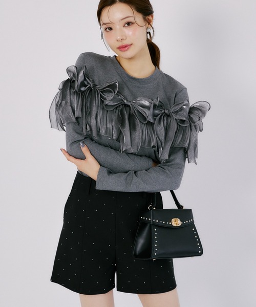 tocco closet(トッコ クローゼット)の「【ZOZO限定】オーガンジーリボン装飾トップス(Tシャツ/カットソー・レディース・ブラック/ブラウン/チャコールグレー・M)」の10枚目の写真