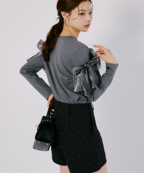 tocco closet(トッコ クローゼット)の「【ZOZO限定】オーガンジーリボン装飾トップス(Tシャツ/カットソー・レディース・ブラック/ブラウン/チャコールグレー・M)」の14枚目の写真
