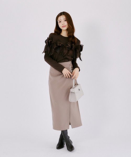tocco closet(トッコ クローゼット)の「【ZOZO限定】オーガンジーリボン装飾トップス(Tシャツ/カットソー・レディース・ブラック/ブラウン/チャコールグレー・M)」の15枚目の写真