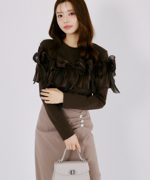 tocco closet(トッコ クローゼット)の「【ZOZO限定】オーガンジーリボン装飾トップス(Tシャツ/カットソー・レディース・ブラック/ブラウン/チャコールグレー・M)」の16枚目の写真