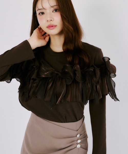 tocco closet(トッコ クローゼット)の「【ZOZO限定】オーガンジーリボン装飾トップス(Tシャツ/カットソー・レディース・ブラック/ブラウン/チャコールグレー・M)」の17枚目の写真