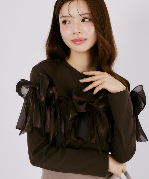 tocco closet(トッコ クローゼット)の「【ZOZO限定】オーガンジーリボン装飾トップス(Tシャツ/カットソー・レディース・ブラック/ブラウン/チャコールグレー・M)」の18枚目の写真