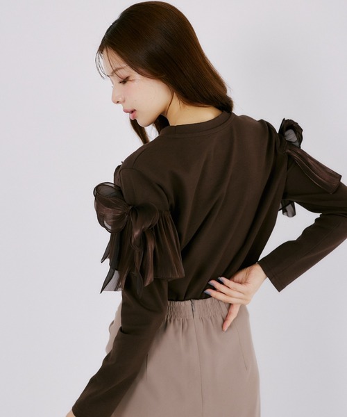 tocco closet(トッコ クローゼット)の「【ZOZO限定】オーガンジーリボン装飾トップス(Tシャツ/カットソー・レディース・ブラック/ブラウン/チャコールグレー・M)」の19枚目の写真