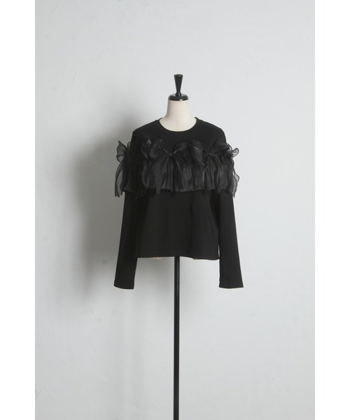 tocco closet(トッコ クローゼット)の「【ZOZO限定】オーガンジーリボン装飾トップス(Tシャツ/カットソー・レディース・ブラック/ブラウン/チャコールグレー・M)」の20枚目の写真