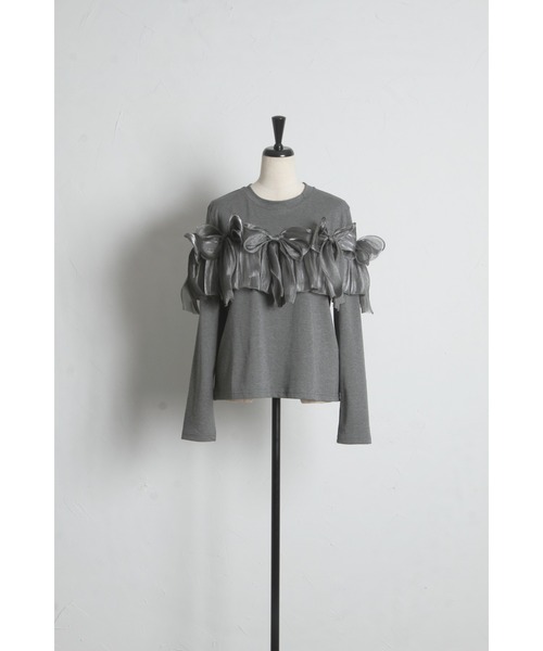 tocco closet(トッコ クローゼット)の「【ZOZO限定】オーガンジーリボン装飾トップス(Tシャツ/カットソー・レディース・ブラック/ブラウン/チャコールグレー・M)」の22枚目の写真