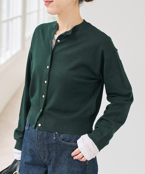 Spick & Span(スピックアンドスパン)の「《手洗い可 / 》メタルボタンクルーネックカーディガン(カーディガン/ボレロ・レディース・ブラック/モカ/グリーン・FREE)」の3枚目の写真